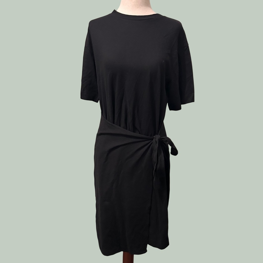 NWT Vince Womens Black Short Sleeve Wrap Front T-Shirt Dress Size S MSRP $195